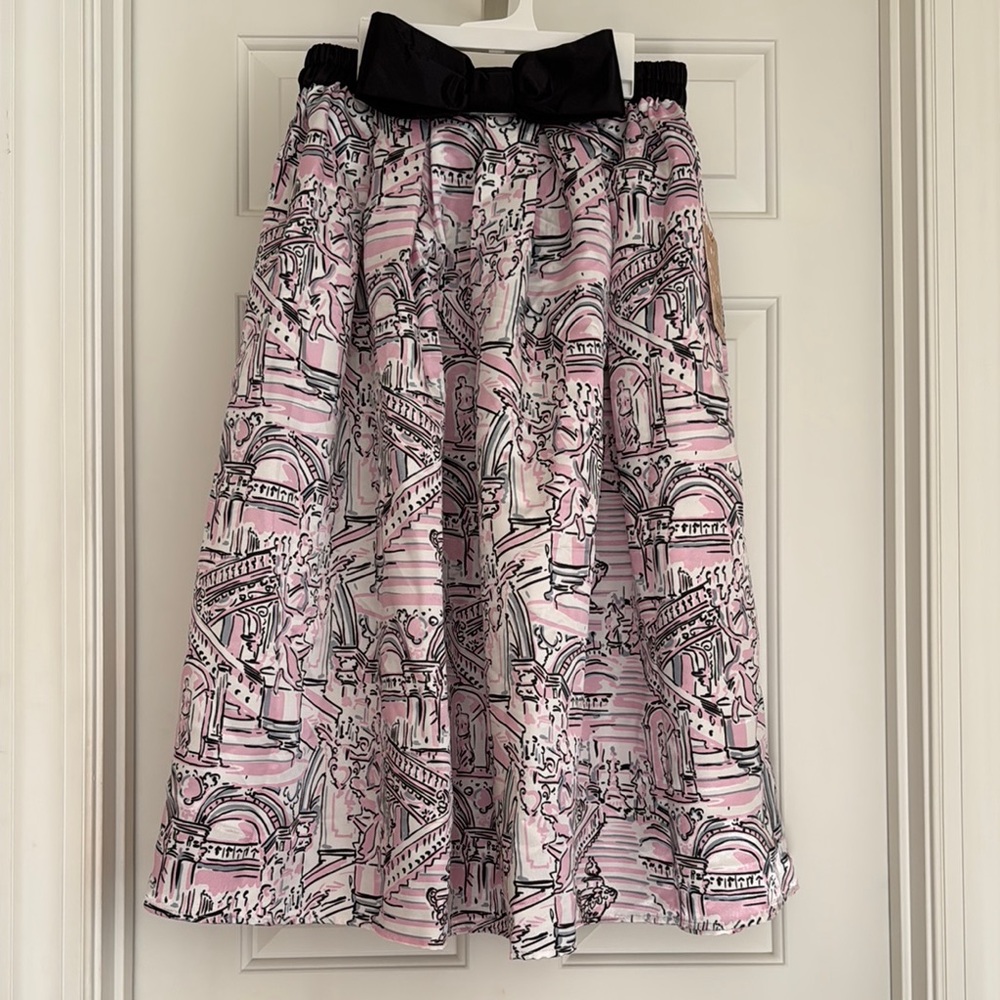 Her Destiny Skirt Size S Pink Black Pleated Midi Bow Soft Silky Cocktail Events